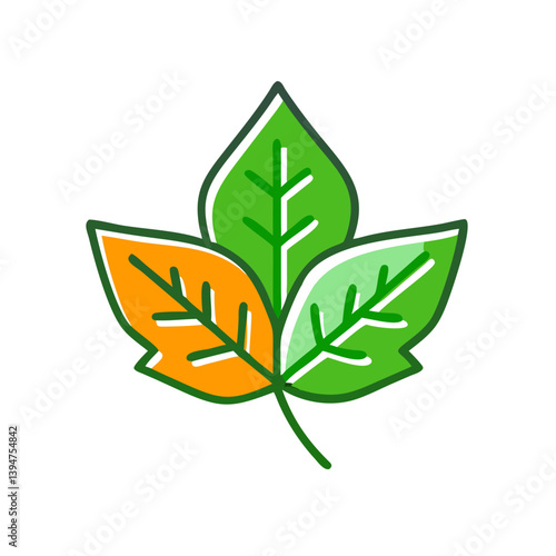 Green and Orange Leaf Icon on Transparent Background  