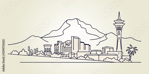 Scottsdale skyline, featuring Camelback Mountain and Old Town in a sleek, continuous-line style.