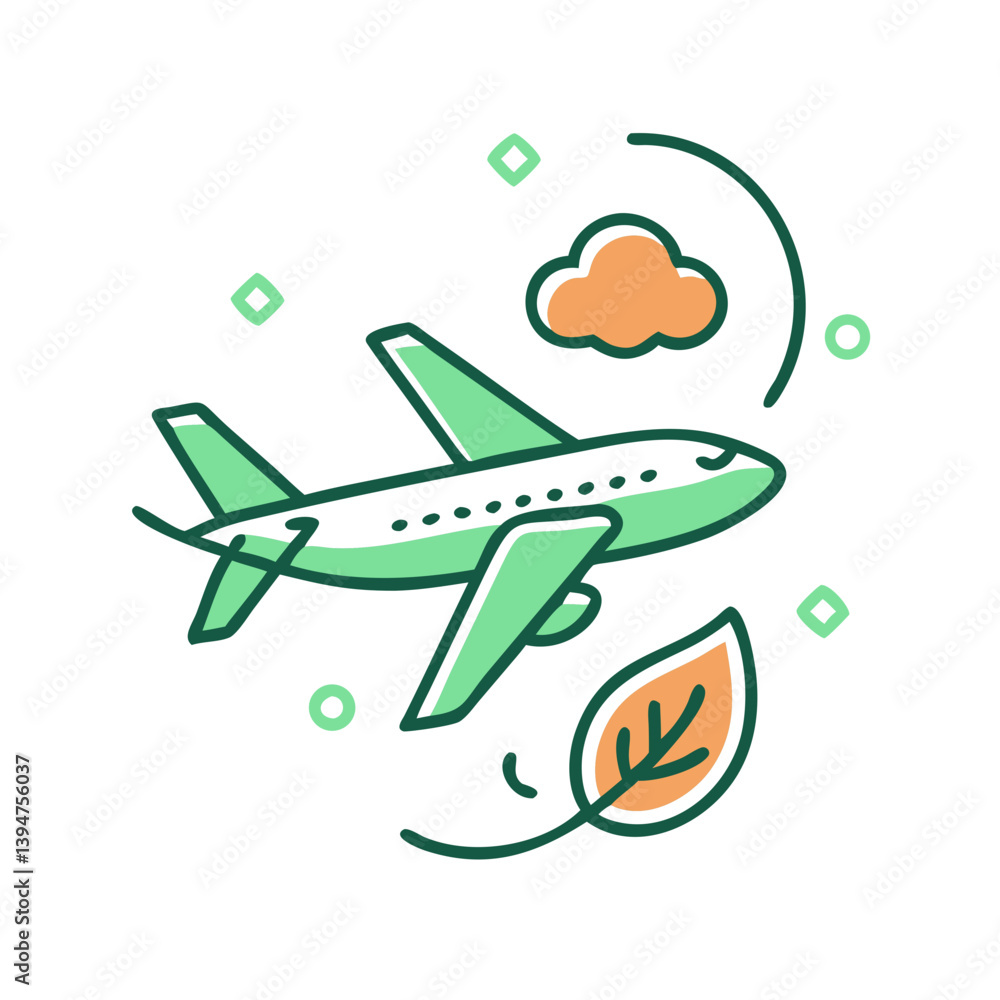 Naklejka premium Minimal Icon of a Plane with Leaf Trail
