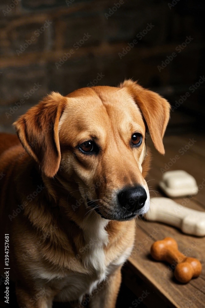 there is a dog that is sitting on a wooden bench there is a dog that is sitting on a wooden bench