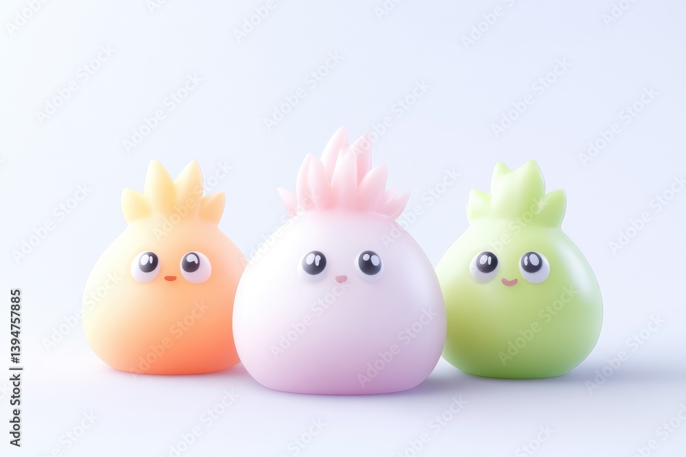 Cute, colorful, cartoonish, round characters in pastel tones Cute, colorful, cartoonish, round characters in pastel tones