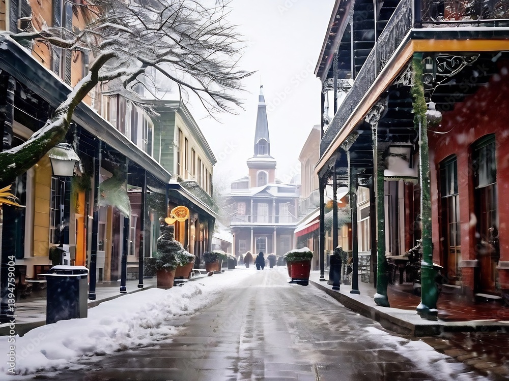 Fototapeta premium Snowy Street in the French Quarter