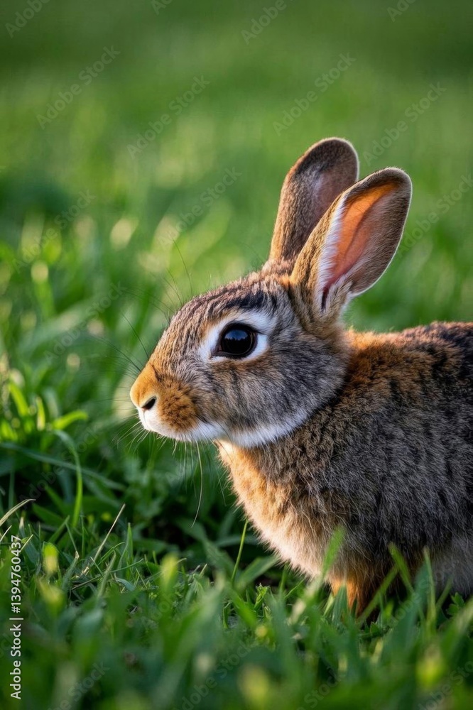 there is a small rabbit sitting in the grass looking at something there is a small rabbit sitting in the grass looking at something