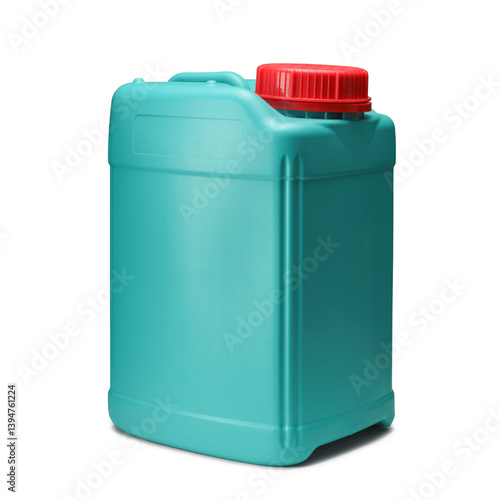 Plastikowy pojemnik, kontener, bańka w kolorze zielonym na wyizolowanym tle