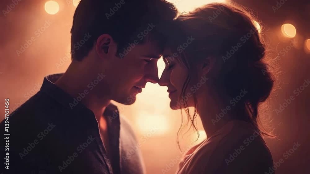 Eternal Affection: A tender couple in intimate embrace, forehead to forehead, bathed in the warm glow of soft, ambient lighting, symbolizing love, connection, and romance. Eternal Affection: A tender couple in intimate embrace, forehead to forehead, bathed in the warm glow of soft, ambient lighting, symbolizing love, connection, and romance.