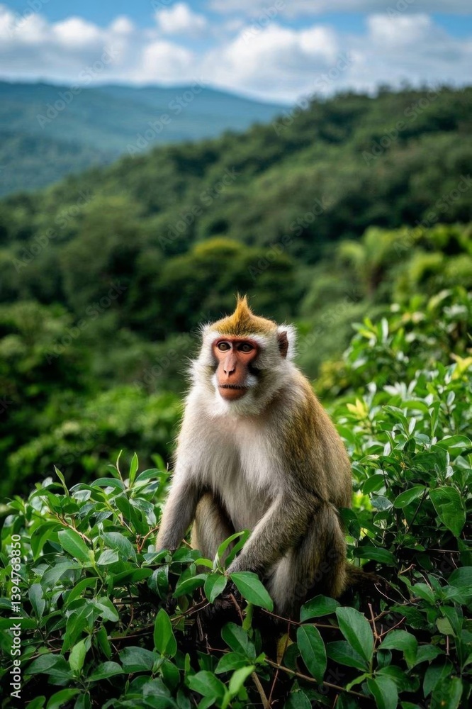 Obraz premium a close up of a monkey sitting on a tree branch in the jungle
