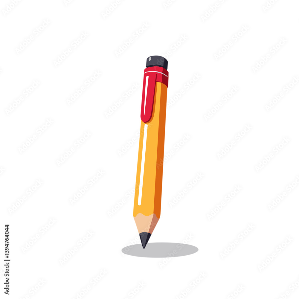 Yellow pencil with red eraser standing no background Yellow pencil with red eraser standing no background
