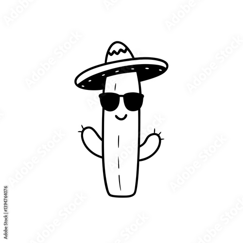 Cactus adorned with a colorful sombrero  in white background