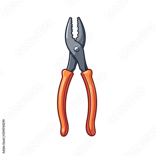 Pliers tool with orange handles, flat design no background  
