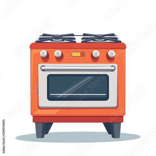 Orange gas stove with oven for cooking in modern kitchen  