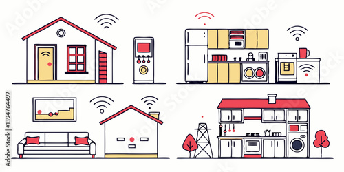 Smart Home Vector Illustration Set Connected Devices & Home Automation