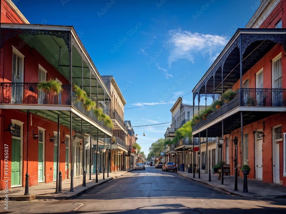 Fototapeta premium French Quarter Street Scene with Balconies