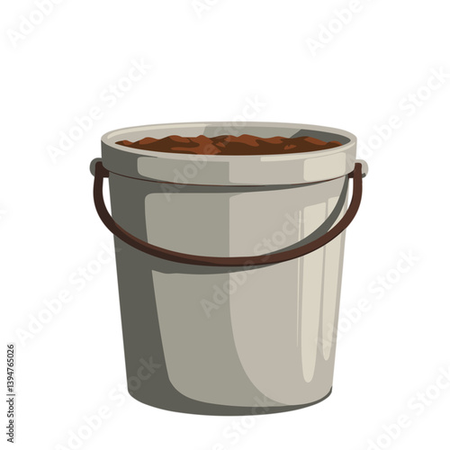 Bucket filled with soil for gardening  
