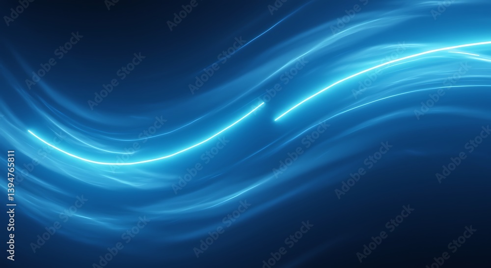 Fototapeta premium Abstract Blue Waves: Glowing Light Trails and Dynamic Curves