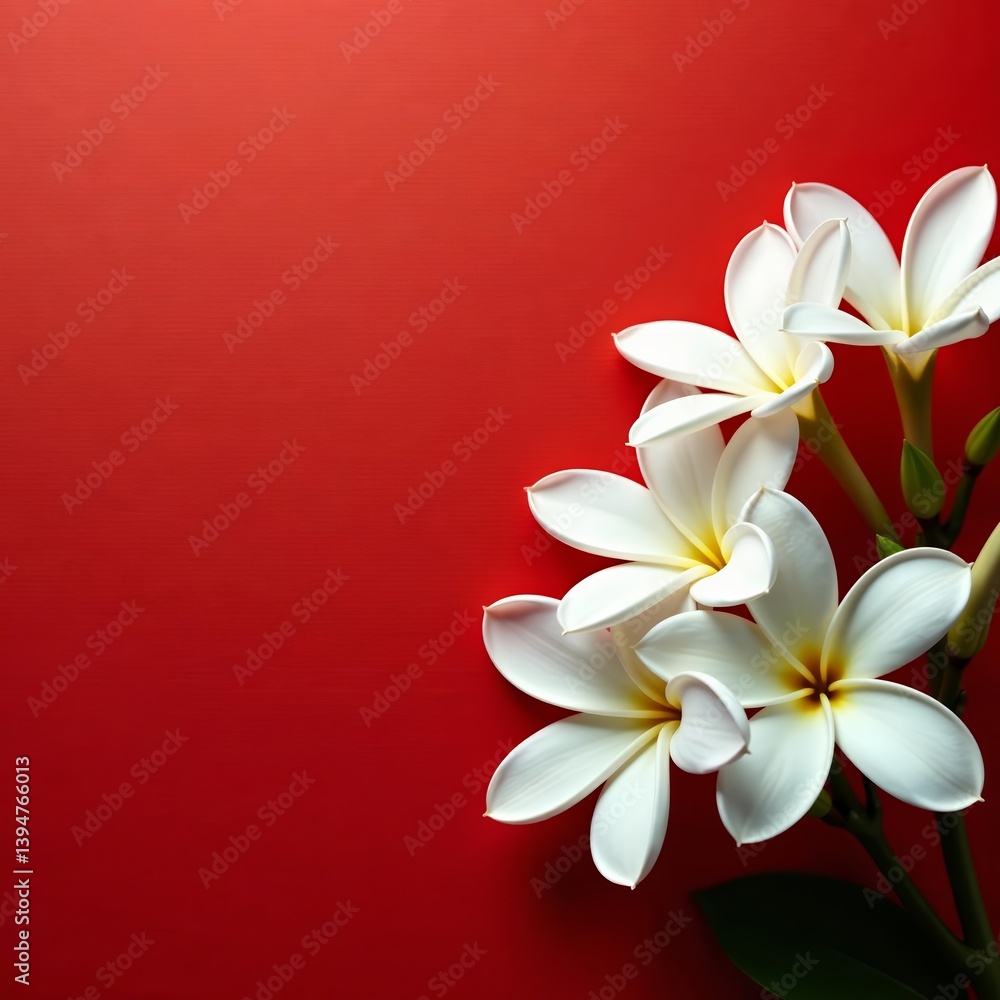 Fototapeta premium Close-up of white flowers against a fiery red canvas, nature, close-up, vivid