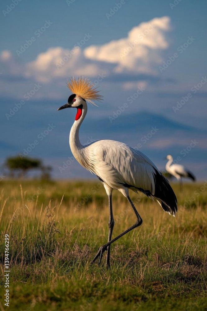 Naklejka premium there is a bird with a long beak walking in a field