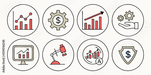 Flat Vector Business Finance Investment Growth Analysis Legal Protection Icons Set