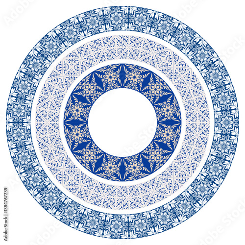 Decorative round frames of various Portuguese azulejo ornaments. Seamless pattern brushes included.