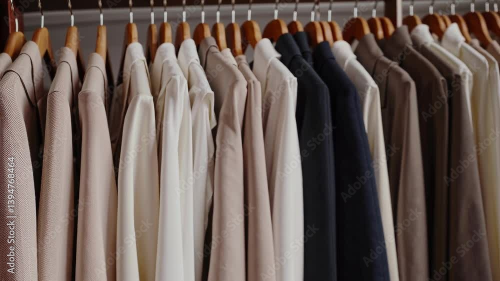 Stylish selection of shirts displayed in a boutique showcasing various colors and textures for men's fashion Stylish selection of shirts displayed in a boutique showcasing various colors and textures for men's fashion