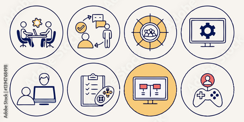 Circular Flat Vector Design Business Tech User Concept Icons Set