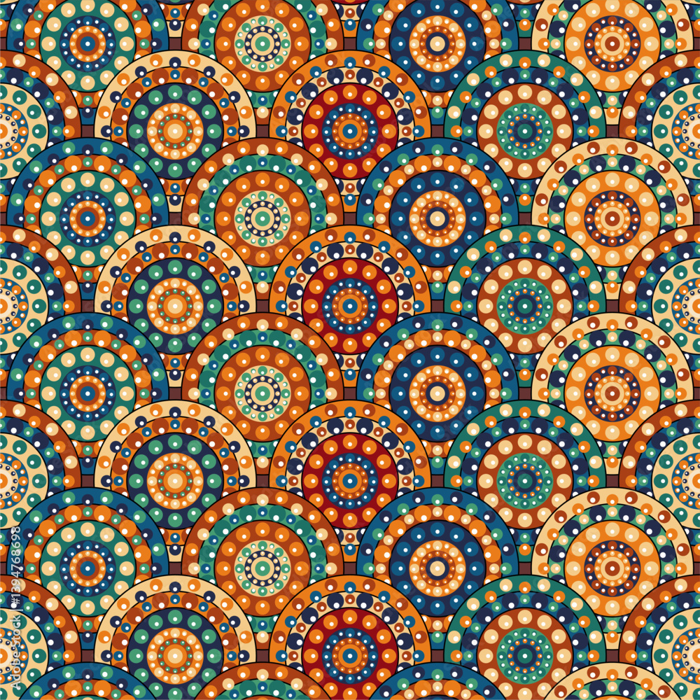Seamless pattern with dot mandalas vector illustration background ethnic print for paper, pack, textile atc
Seamless pattern with dot mandalas vector illustration background ethnic print for paper, pack, textile atc