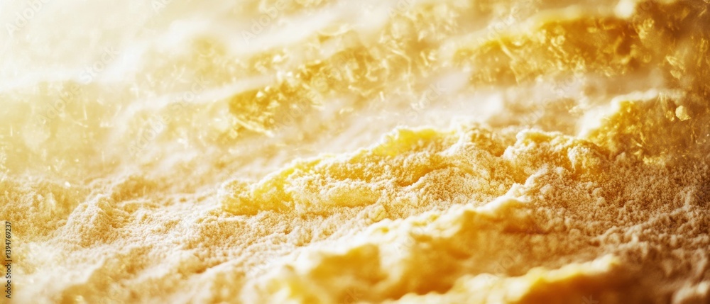 A macro image captures golden flaky layers dusted with flour, resembling a tempting landscape of freshly baked pastry. A macro image captures golden flaky layers dusted with flour, resembling a tempting landscape of freshly baked pastry.