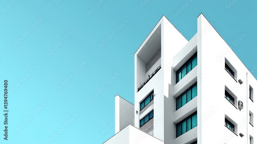 Modern Minimalist Architecture, Modern building low angle shot sharp lines clean design architectural detail contemporary architecture glass windows on blue sky residential building geometric shapes Modern Minimalist Architecture, Modern building low angle shot sharp lines clean design architectural detail contemporary architecture glass windows on blue sky residential building geometric shapes