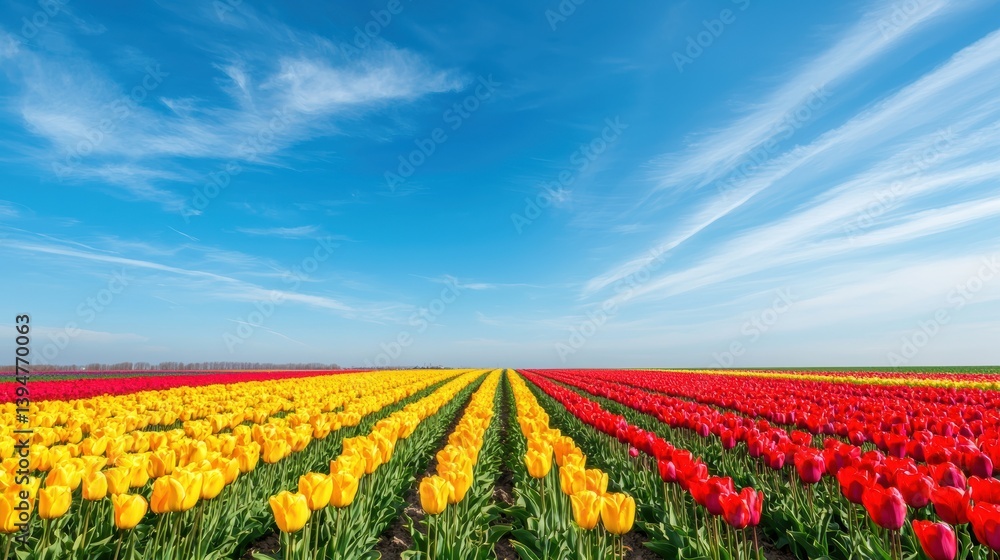 Endless rows of vibrant tulips in a springtime field Endless rows of vibrant tulips in a springtime field