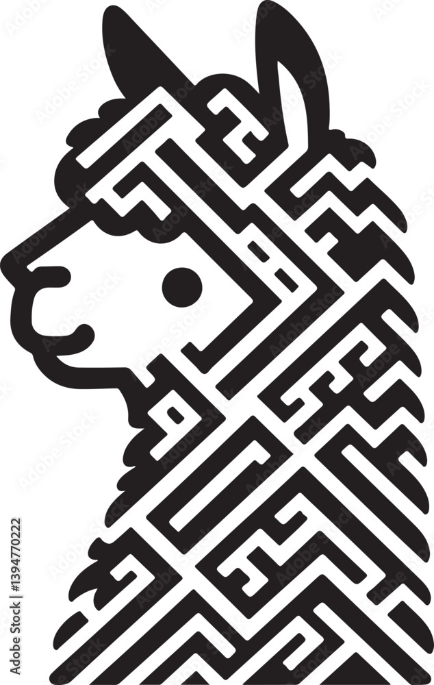 Obraz premium Alpaca Head Zigzag Wool Pattern Logo Vector