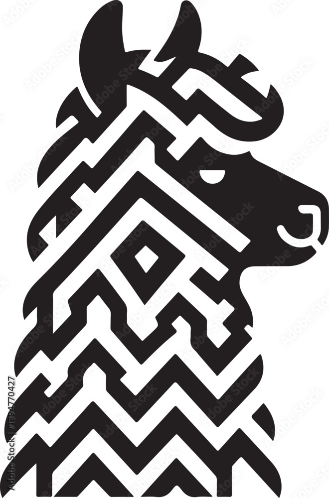 Alpaca Head Zigzag Wool Pattern Logo Vector Alpaca Head Zigzag Wool Pattern Logo Vector