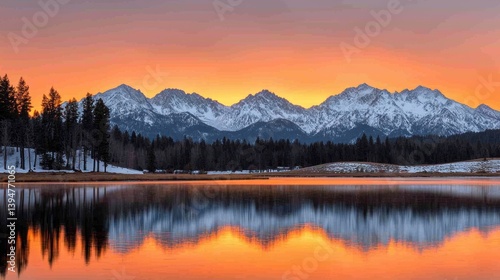 Wallpaper Mural Majestic snow capped mountains reflecting in a crystal clear lake Torontodigital.ca