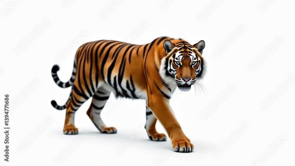 Obraz premium Bengal Tiger Walking On White Background