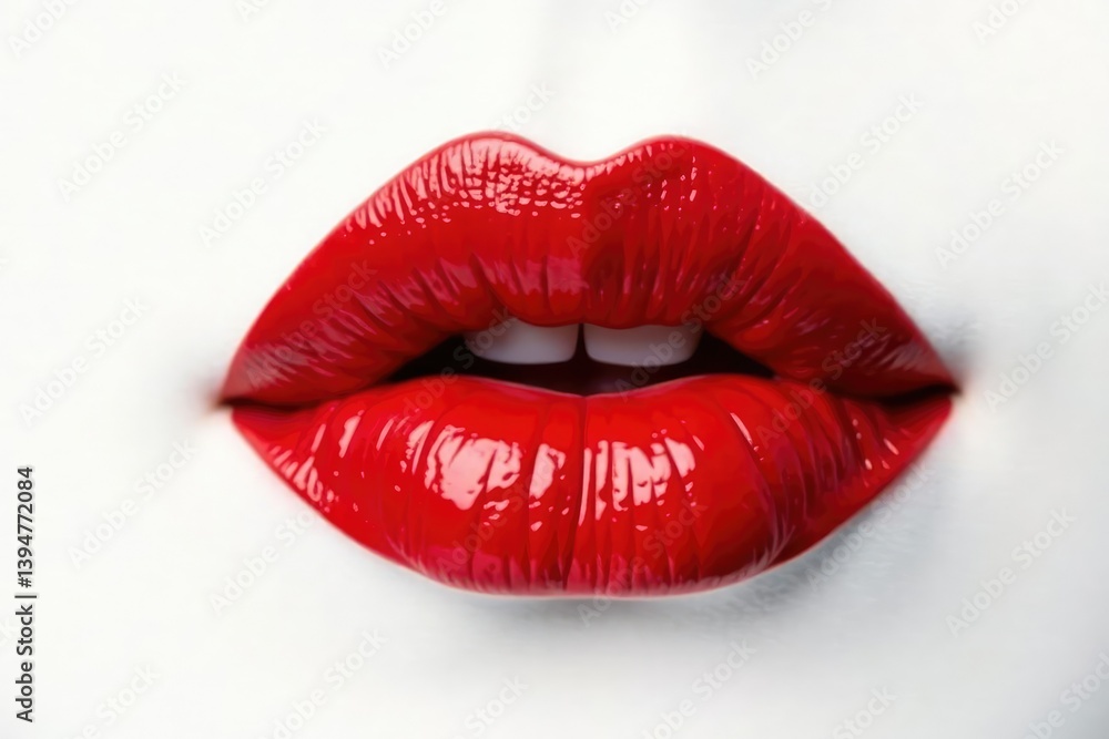 Close-up of luscious red lips against pure white backdrop, backdrop, advertising Close-up of luscious red lips against pure white backdrop, backdrop, advertising