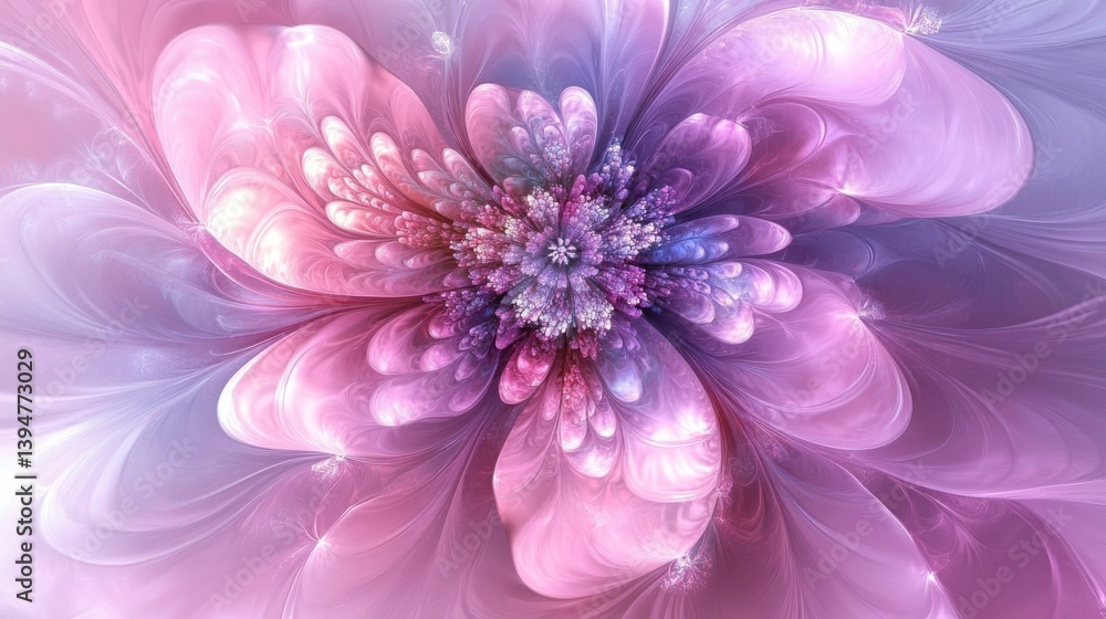 Obraz premium Colorful abstract digital artwork of blooming flower petals in motion, blending vibrant hues of pink, purple, and blue on a dark background, modern generative art style