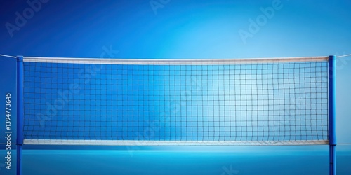Obraz na płótnie A blue volleyball net stands tall on a sky blue background with the mesh details clearly visible, athletic game, blue volleyball net w salonie