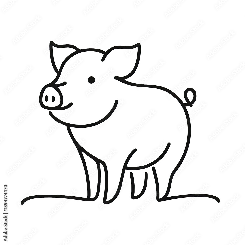shoat a young pig one line drawing of calf , transparent background PNG image shoat a young pig one line drawing of calf , transparent background PNG image