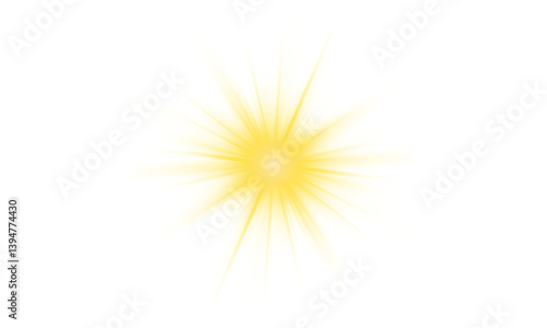 PNG sunlight and glowing sunbeam. Bright shine with lens flare and golden rays. Vibrant transparent light effect for summer sky design. Isolated png illustration. Stock royalty free