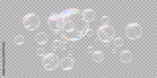 Festive bubbles.Network of realistic soap bubbles.Vector.EPS 10.