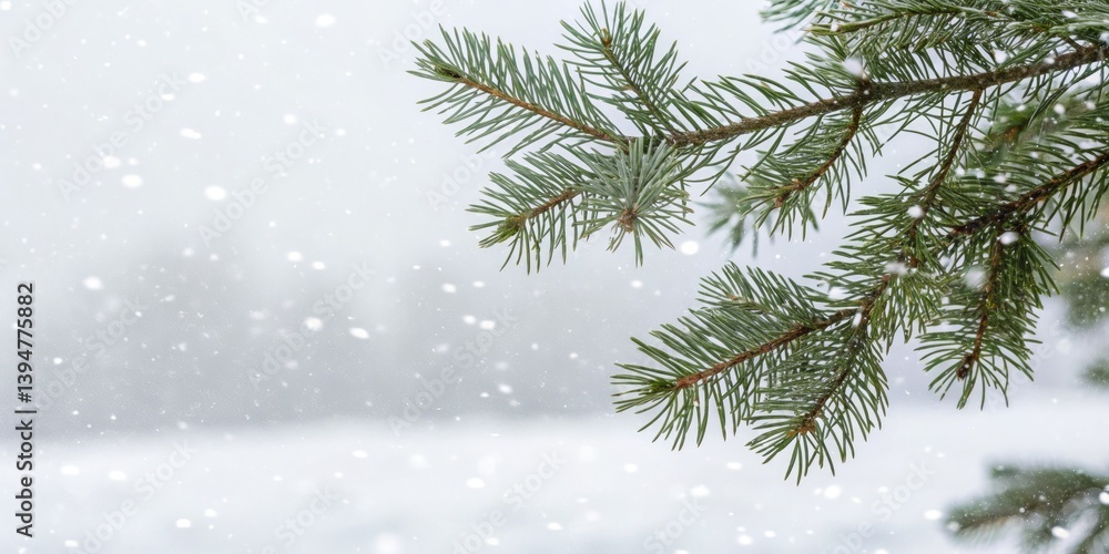 Peaceful winter scene: minimalist snowflakes and pine boughs on a snowy backdrop. Peaceful winter scene: minimalist snowflakes and pine boughs on a snowy backdrop.