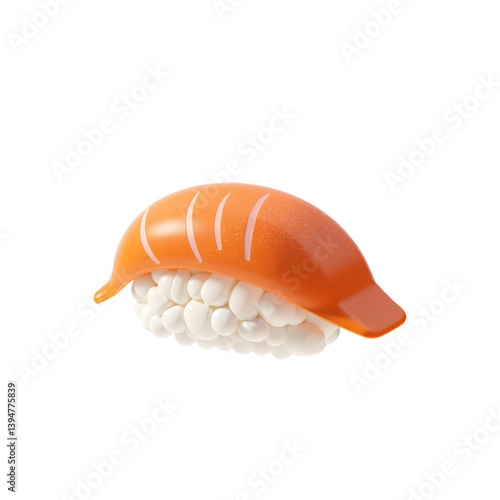 Sushi Salmon Nigiri 3D Render Icon Illustration in Cute Cartoon Style Food Design Element
