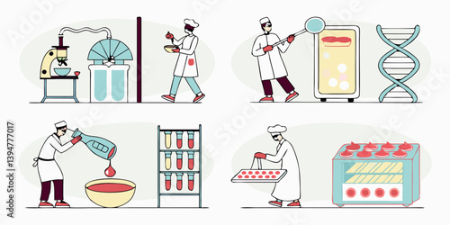 Food Science Lab Meat Production Vector Flat Biotechnology Illustration