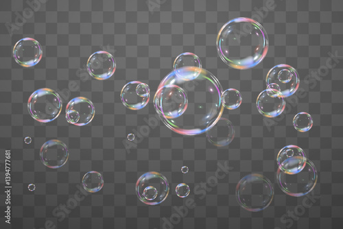 Festive bubbles.Network of realistic soap bubbles.Vector.EPS 10.