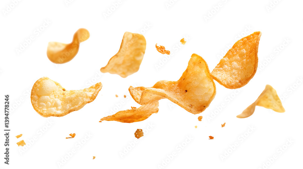 Floating Potato Chips with Crispy Crumbs: A Deliciously Tempting and Appetizing Snack Display. Floating Potato Chips with Crispy Crumbs: A Deliciously Tempting and Appetizing Snack Display.