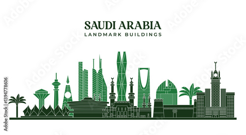 Illustration Vector of Saudi Arabia Landmark Buildings, Riyadh Tower Cityscape.