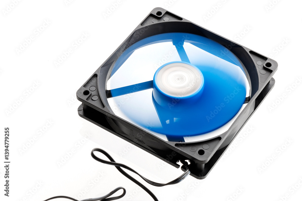 rotating vector computer fan with blue blades, on isolated white. rotating vector computer fan with blue blades, on isolated white.