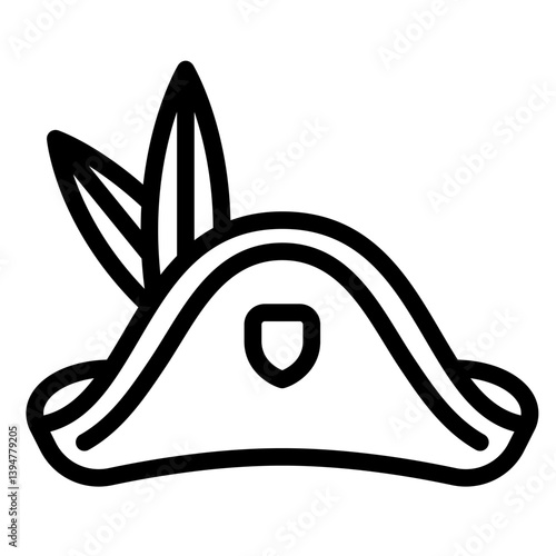 Pirate hat with feather line icon, hats concept. Vector graphics. Captain cap,  headwear sign on white background, style mobile or design.