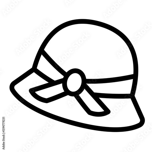 Summer cap with bow line icon, summertime concept. Vector graphics. Stylish women hat, headwear sign on white background, style mobile or design.