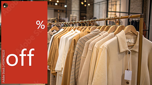 Retail Therapy: Sale items showcased in a fashion boutique, highlighting promotional discounts and seasonal offers. A visual representation of savings and retail excitement.