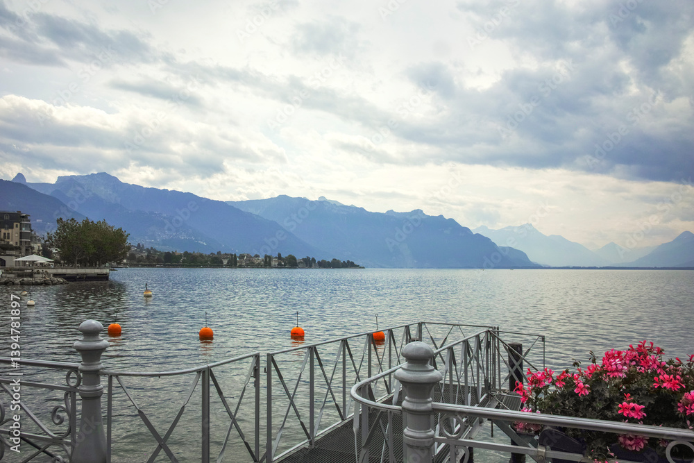 Landscape from town of Vevey to Lake Geneva, Switzerland