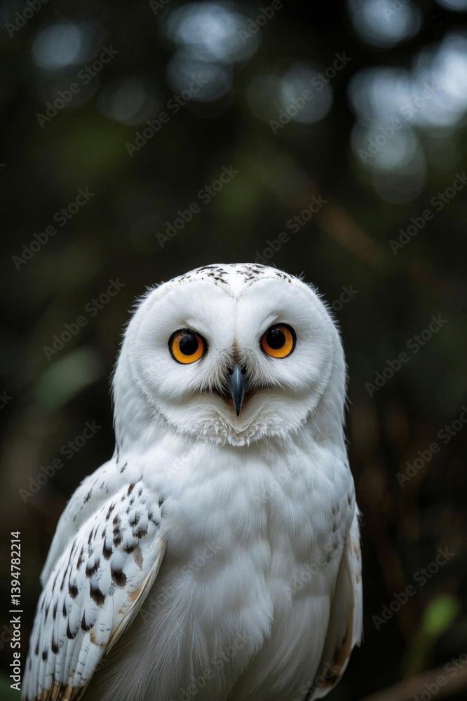 Obraz premium there is a white owl with orange eyes sitting on a branch